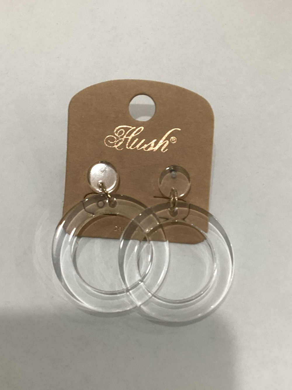 Hush Clear Acrylic Hoop Drop Earrings with Gold Accents